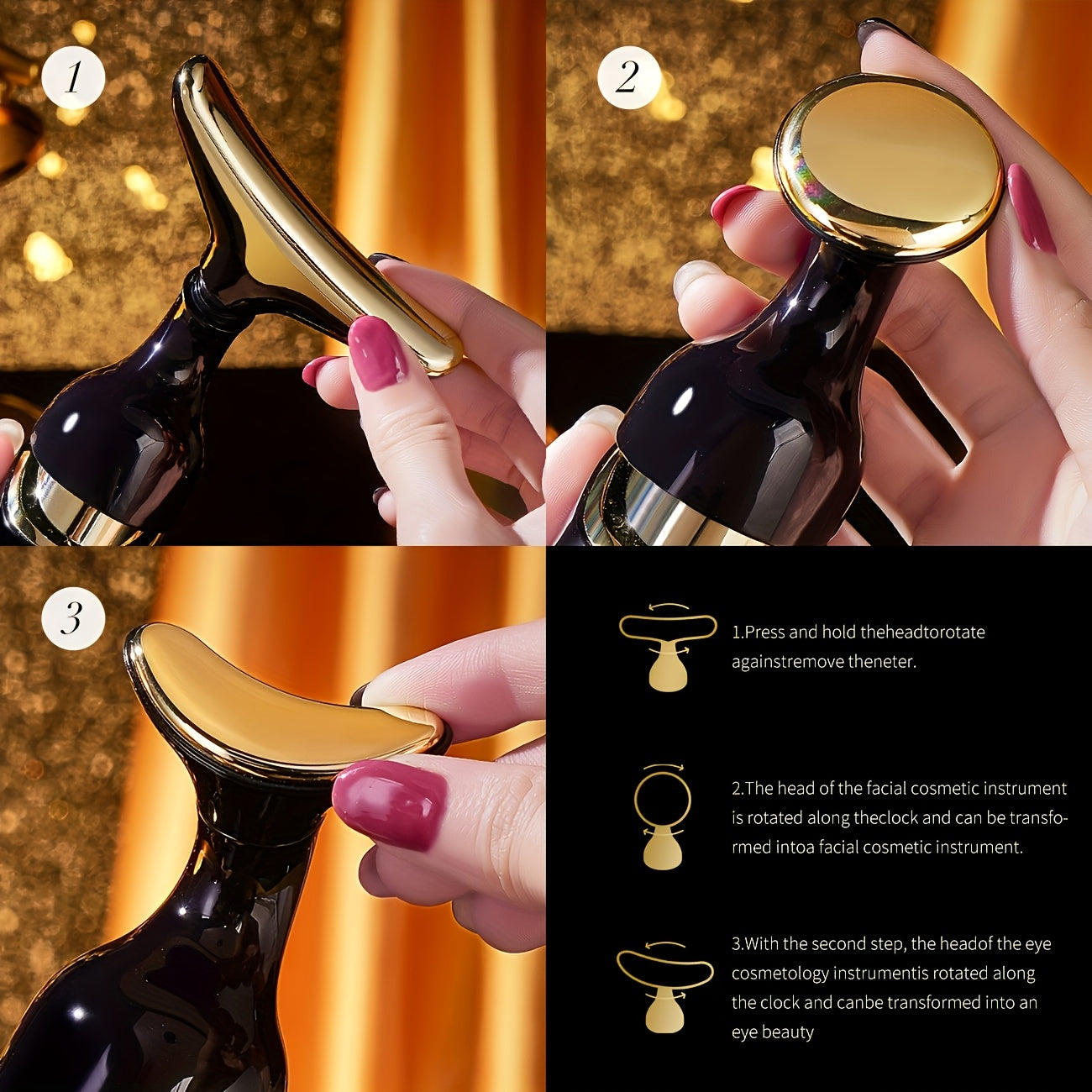 Beauty Device with Three Modes Suitable for Facial, Neck, And Eye Massage; a Perfect Gift for Girls And Women, Includes Batteries And Three Replacement Heads