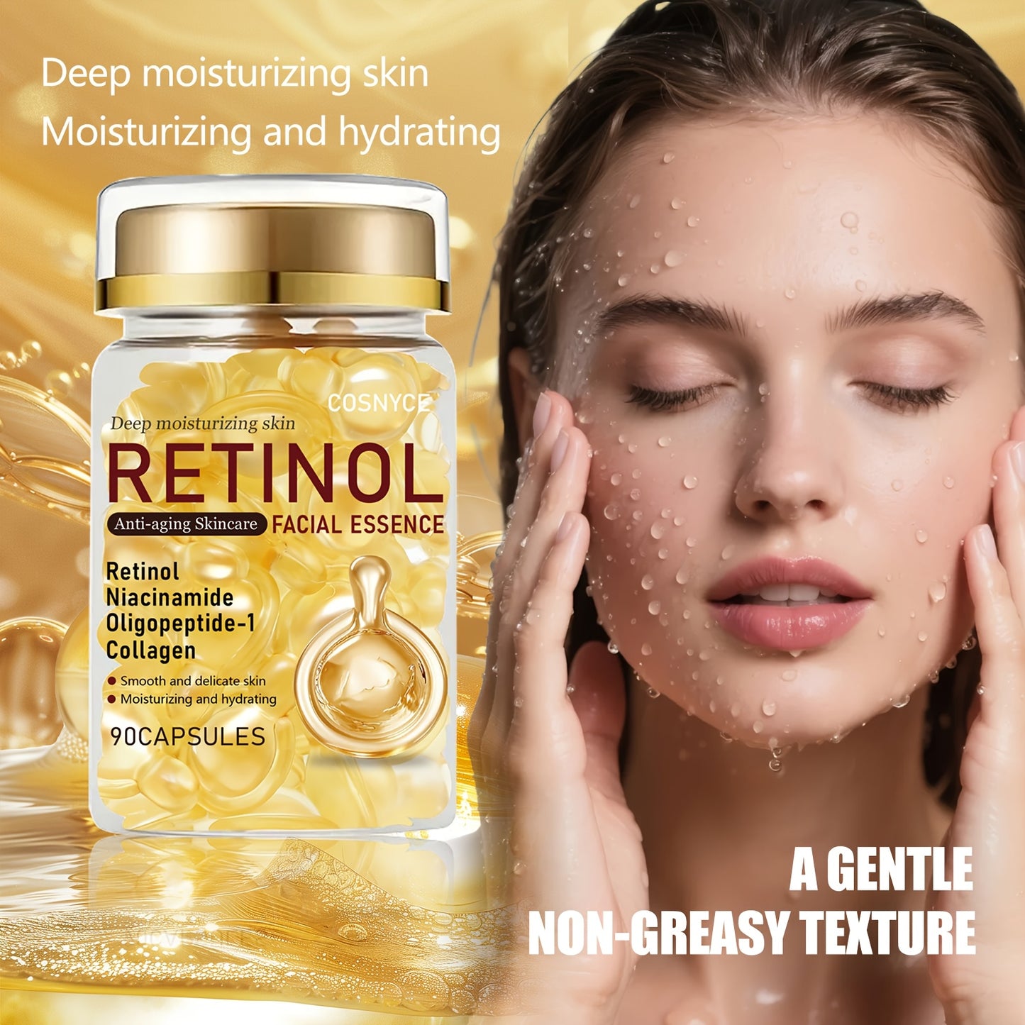 COSNYCE 90pcs Retinol Skincare Facial Serum Contains Retinol, Collagen, Niacinamide Hydrating and Moisturizing Multi-functional Hydration Skincare Quick Absorption Lotion-like Texture Convenient to Carry Single-use Capsules