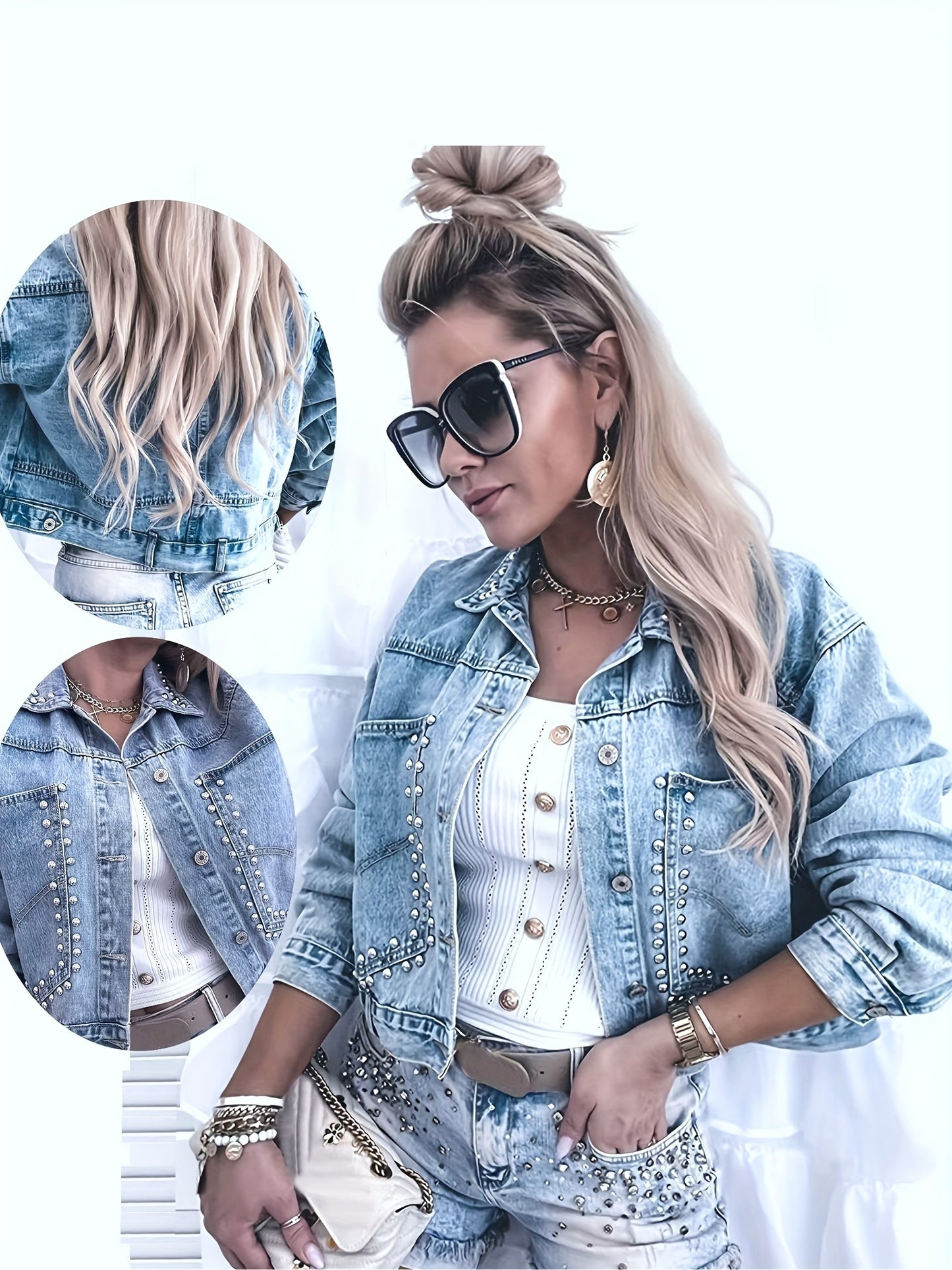 Women'S Non-Stretch Denim Jacket - Long Sleeve Streetwear Coat with Button Front Closure, Structured Fit for Everyday & Formal Outfits - Spring/Fall Layering Piece