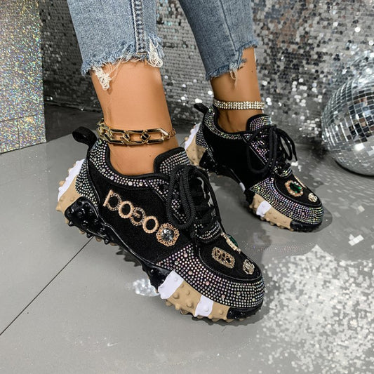 [Lace-Up Sneakers] Women's Low-Top Sneakers - & Golden Accent Lace-Up Shoes, Synthetic Cover Upper & Cushioned Rubber Sole, All-Season Everyday & Formal Shoes for Women, Ladies Sneakers, Versatile Footwear, Stylish Footwear, Comfortable Fit, Fashion Foot