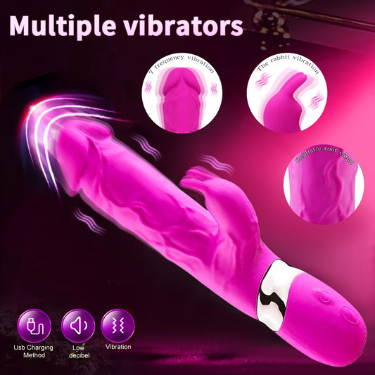 Rabbit Dildo G Spot Vibrator with 10 Modes, Sensory Sex Toy for Clitoris G-spot Stimulation, Vibrator Stimulator Massager Women Toys for Pleasure Sex Pink
