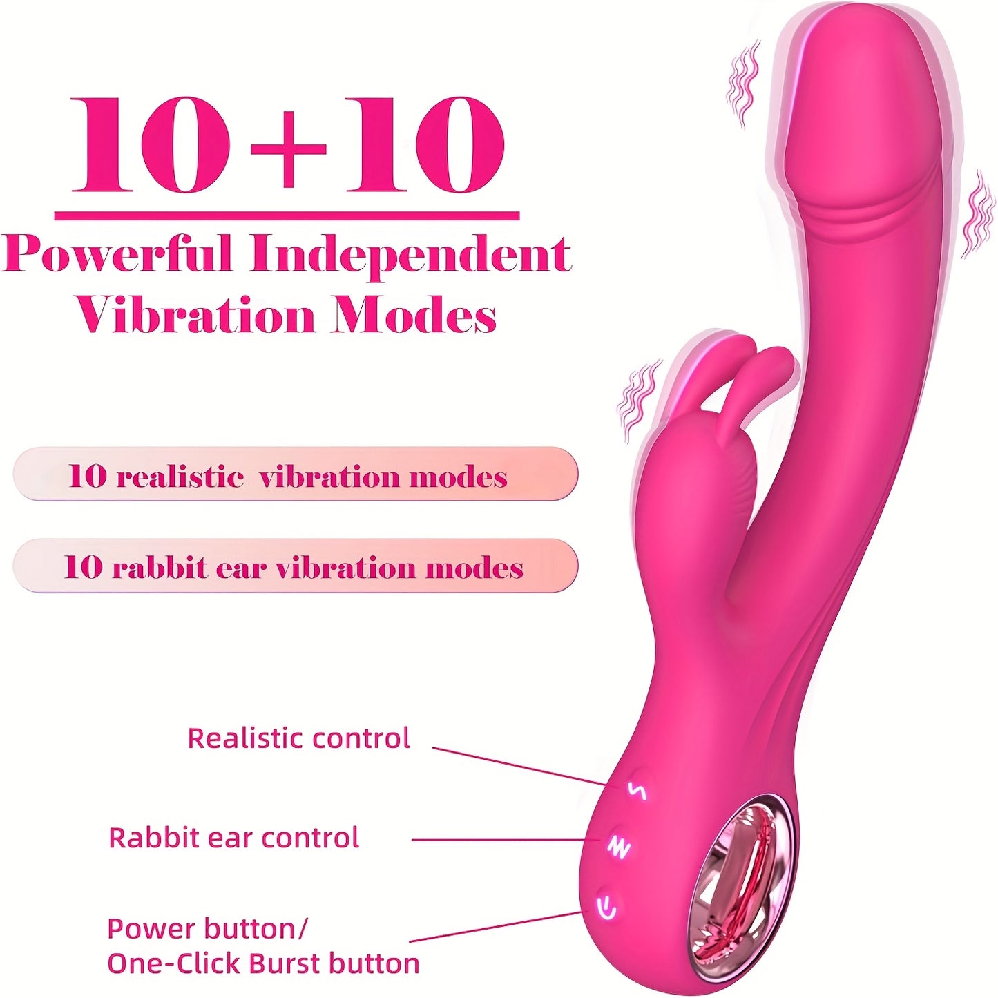 1pc Adult Personal Massager Sex Toy Suitable for Couples, 2-In-1 One-Button Vibration Realistic Rabbit Ear Shape Vibrator, 10*10 Powerful Independent Vibration Modes, Finger Ring Vibrator, Dual Vibration, Suitable for Women And Couples