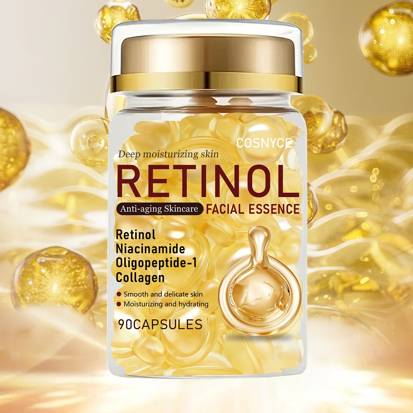 COSNYCE 90pcs Retinol Skincare Facial Serum Contains Retinol, Collagen, Niacinamide Hydrating and Moisturizing Multi-functional Hydration Skincare Quick Absorption Lotion-like Texture Convenient to Carry Single-use Capsules