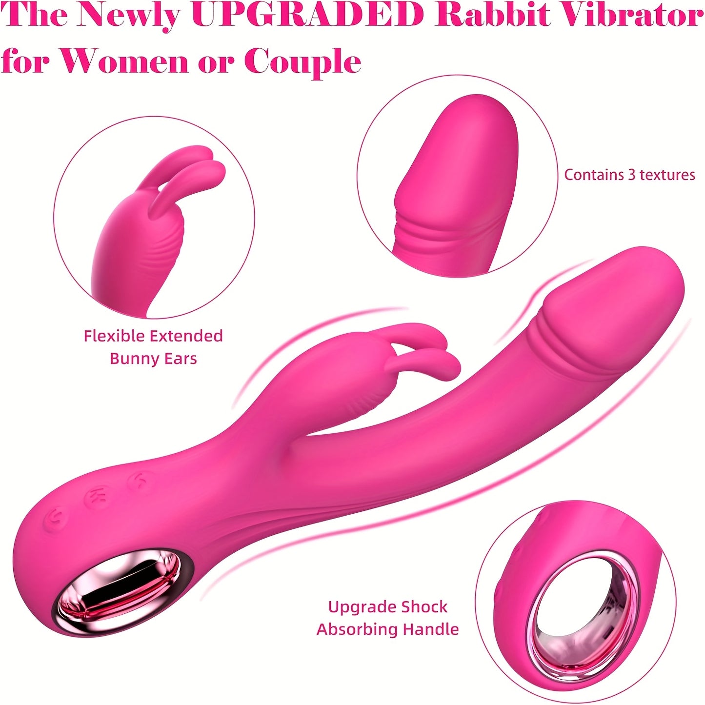 1pc Adult Personal Massager Sex Toy Suitable for Couples, 2-In-1 One-Button Vibration Realistic Rabbit Ear Shape Vibrator, 10*10 Powerful Independent Vibration Modes, Finger Ring Vibrator, Dual Vibration, Suitable for Women And Couples