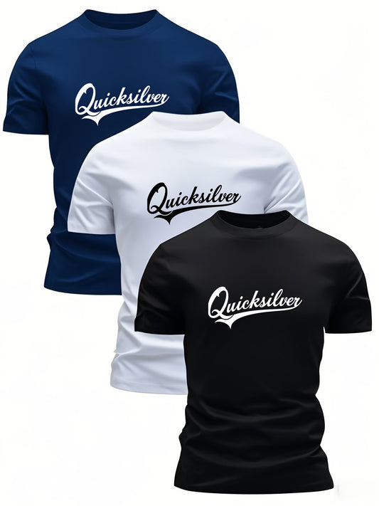 Three Men'S Casual Homewear T-Shirts - Comfortable, Breathable, Sweat-Absorbing, Trendy Print Style, Sweat-Resistant